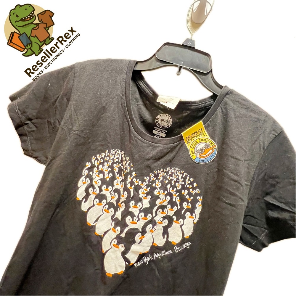 The Duck Company Black Heart‎ Penguin Print T Shirt Women's XXL